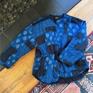 Zara Vibrant Blue and Black Patterned Jacket